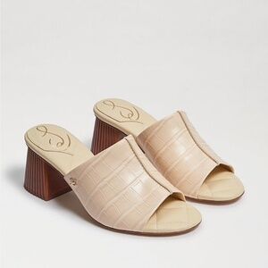 Sam Edelman Sonya Eggshell Sculptural Slip On Open Toe Block Heeled Sandals
